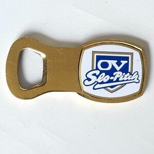 VINTAGE OLD VIENNA BOTTLE OPENER Metal Slo-Pitch Logo Gold Tone